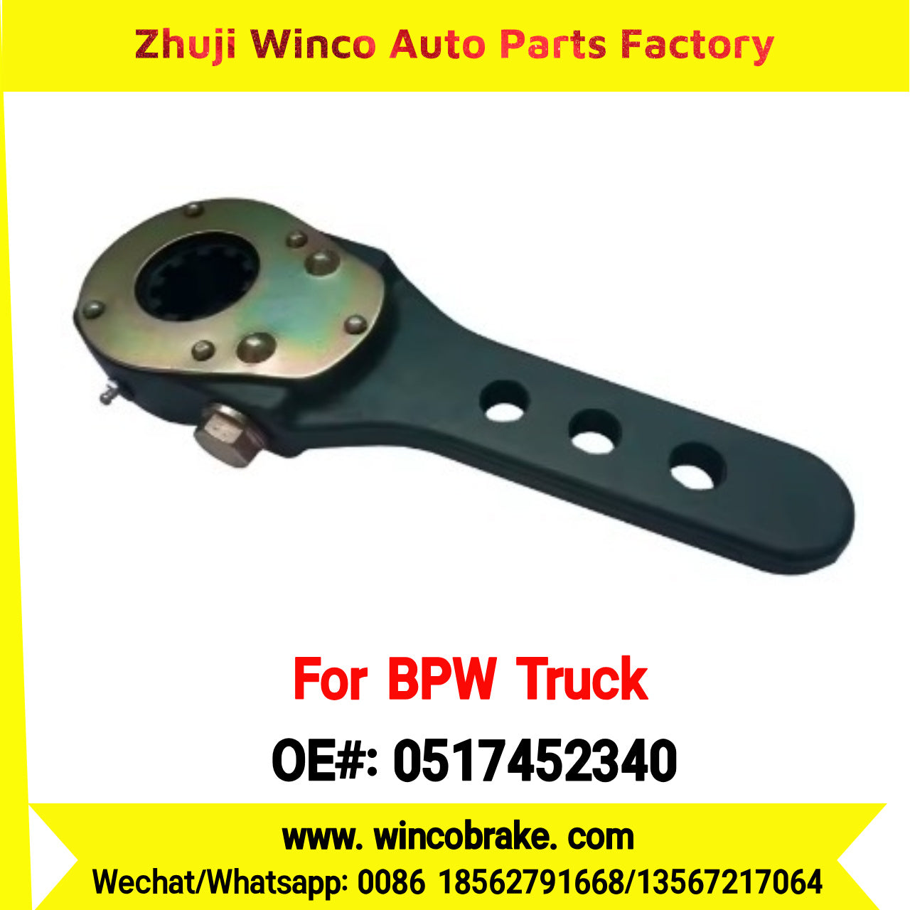 Winco OEM 0517452340 Manual Brake Slack Adjuster for BPW Truck Replace Haldex Straight 3 Holes 10 Teeth