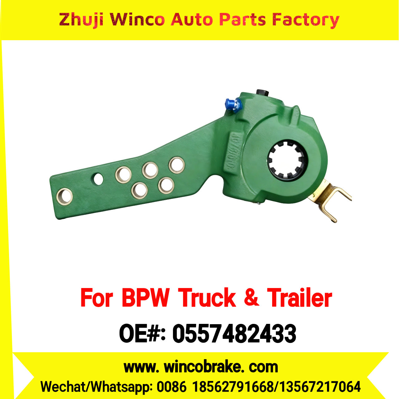 Winco OEM 0557482433 Automatic Brake Slack Adjuster for BPW Axle Truck & Trailer Straight 10 Teeth Replace Haldex