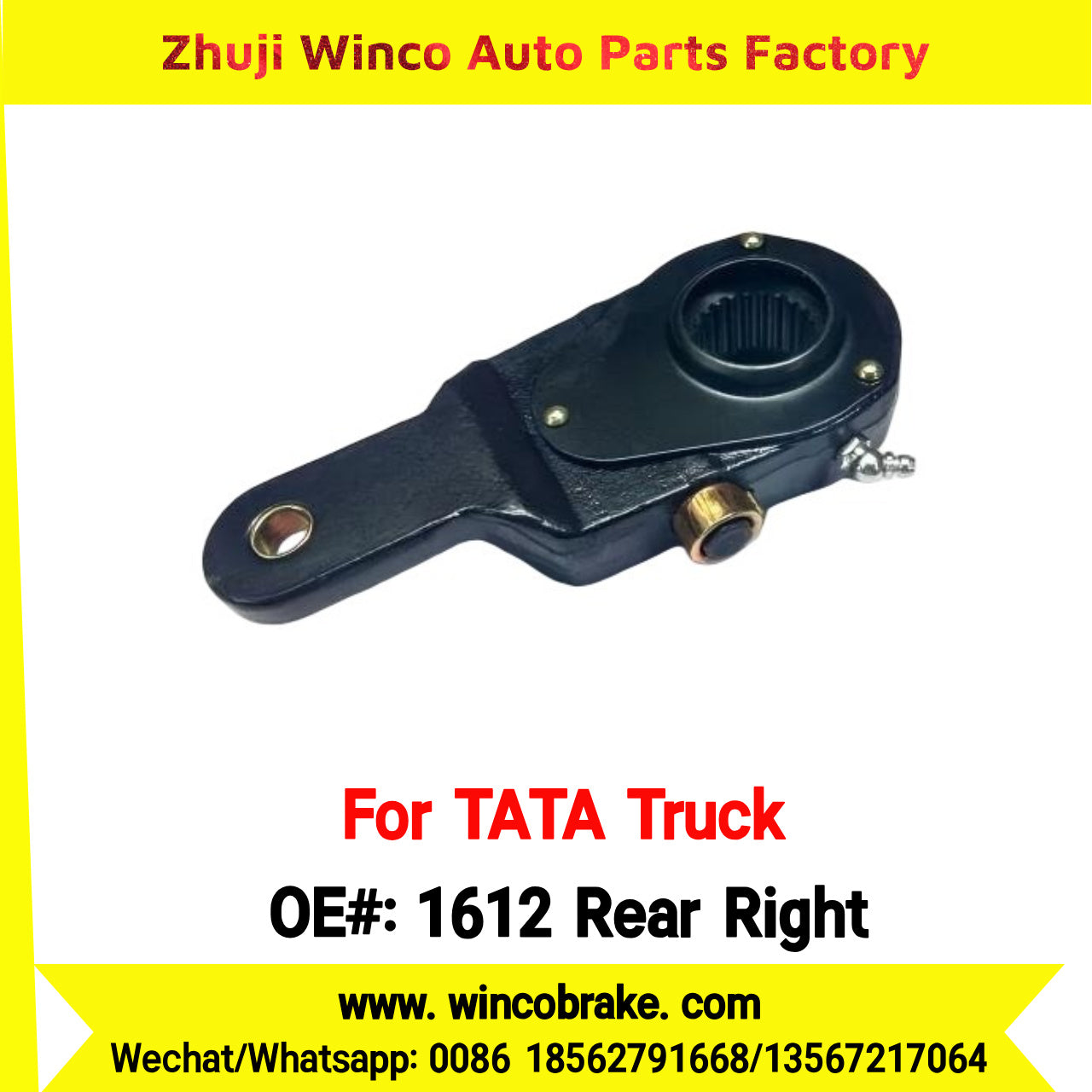 Winco OEM 1612 Rear Right Manual Slack Adjuster for India Series TATA Trucks Parts TATA MOTORS RH 1 Hole BIG 24 TEETH New Condition Brake Assembly