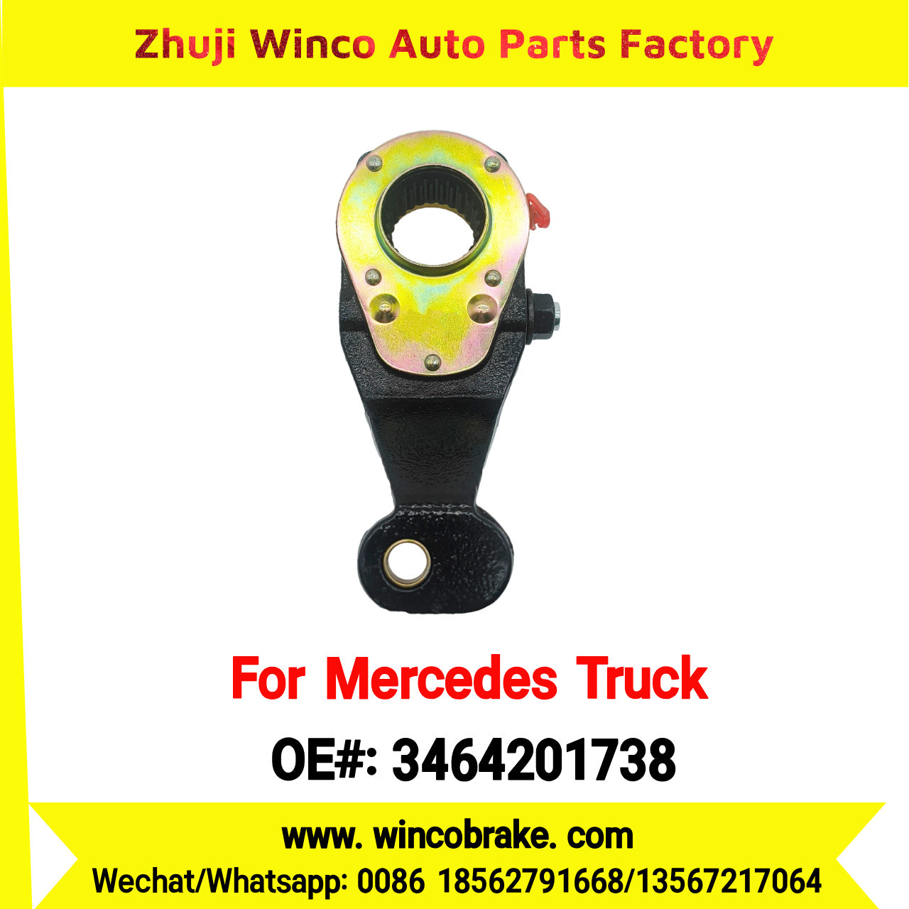 Winco OEM 3464201738 Brake Adjuster for Mercedes Benz Truck Manual Slack Adjuster Auto Parts Brake Adjusting Arm Haldex Type 1 Hole TO FIT MERCEDES Trucks RH 26 Teeth Replace Haldex