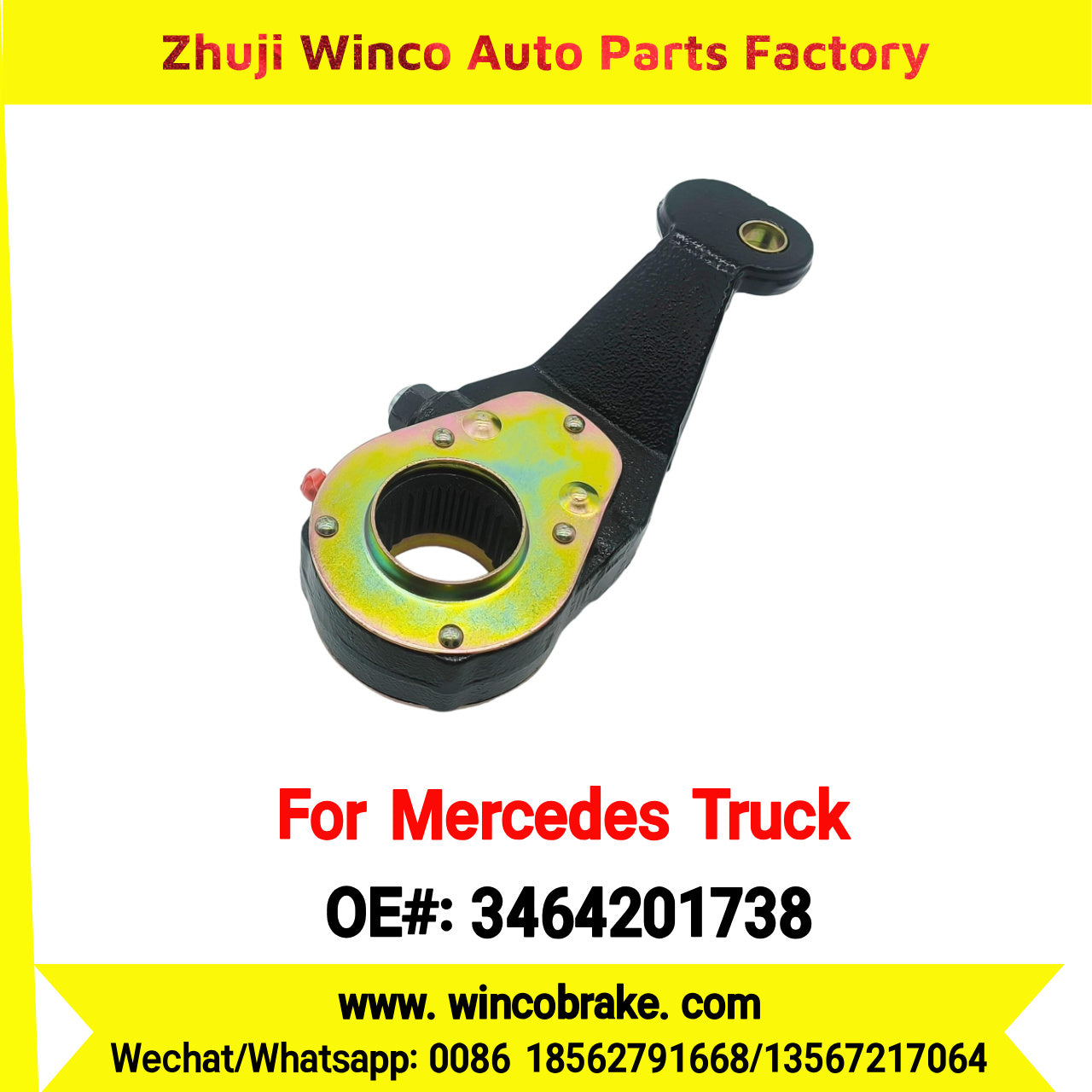 Winco OEM 3464201738 Brake Adjuster for Mercedes Benz Truck Manual Slack Adjuster Auto Parts Brake Adjusting Arm Haldex Type 1 Hole TO FIT MERCEDES Trucks RH 26 Teeth Replace Haldex