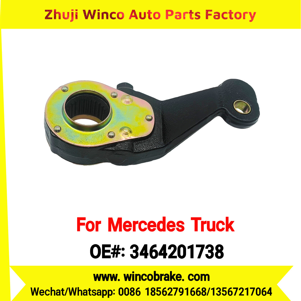 Winco OEM 3464201738 Brake Adjuster for Mercedes Benz Truck Manual Slack Adjuster Auto Parts Brake Adjusting Arm Haldex Type 1 Hole TO FIT MERCEDES Trucks RH 26 Teeth Replace Haldex