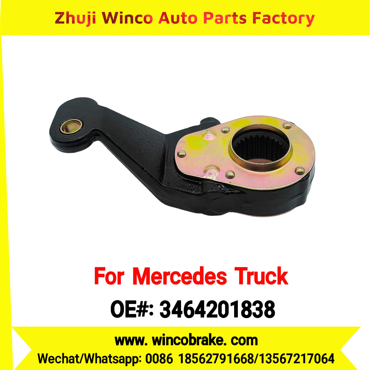 Winco OEM 3464201838 Brake Adjuster for Mercedes Benz Truck Manual Slack Adjuster Auto Parts Brake Adjusting Arm Haldex Type 1 Hole TO FIT MERCEDES Trucks LH 26 Teeth Replace Haldex