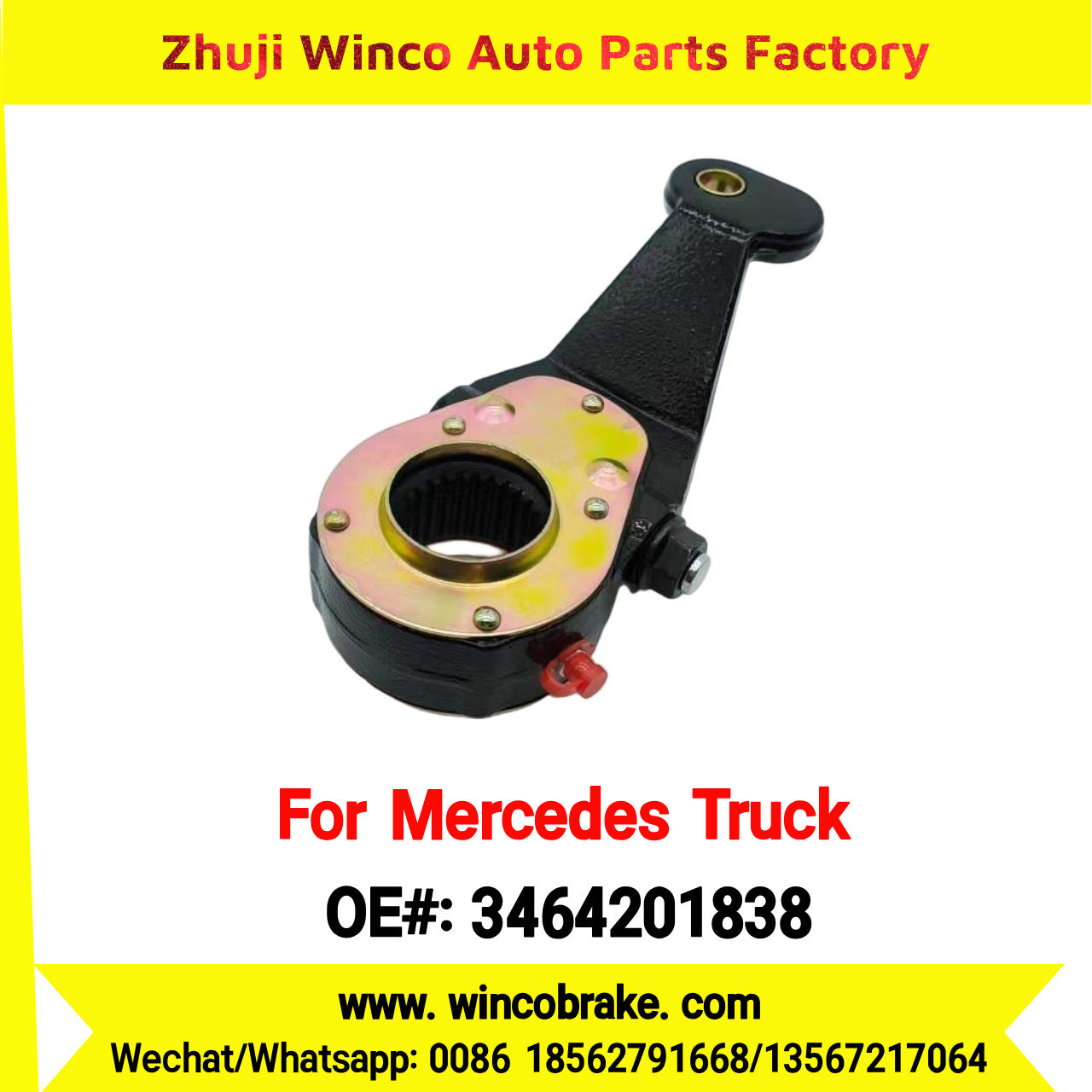 Winco OEM 3464201838 Brake Adjuster for Mercedes Benz Truck Manual Slack Adjuster Auto Parts Brake Adjusting Arm Haldex Type 1 Hole TO FIT MERCEDES Trucks LH 26 Teeth Replace Haldex