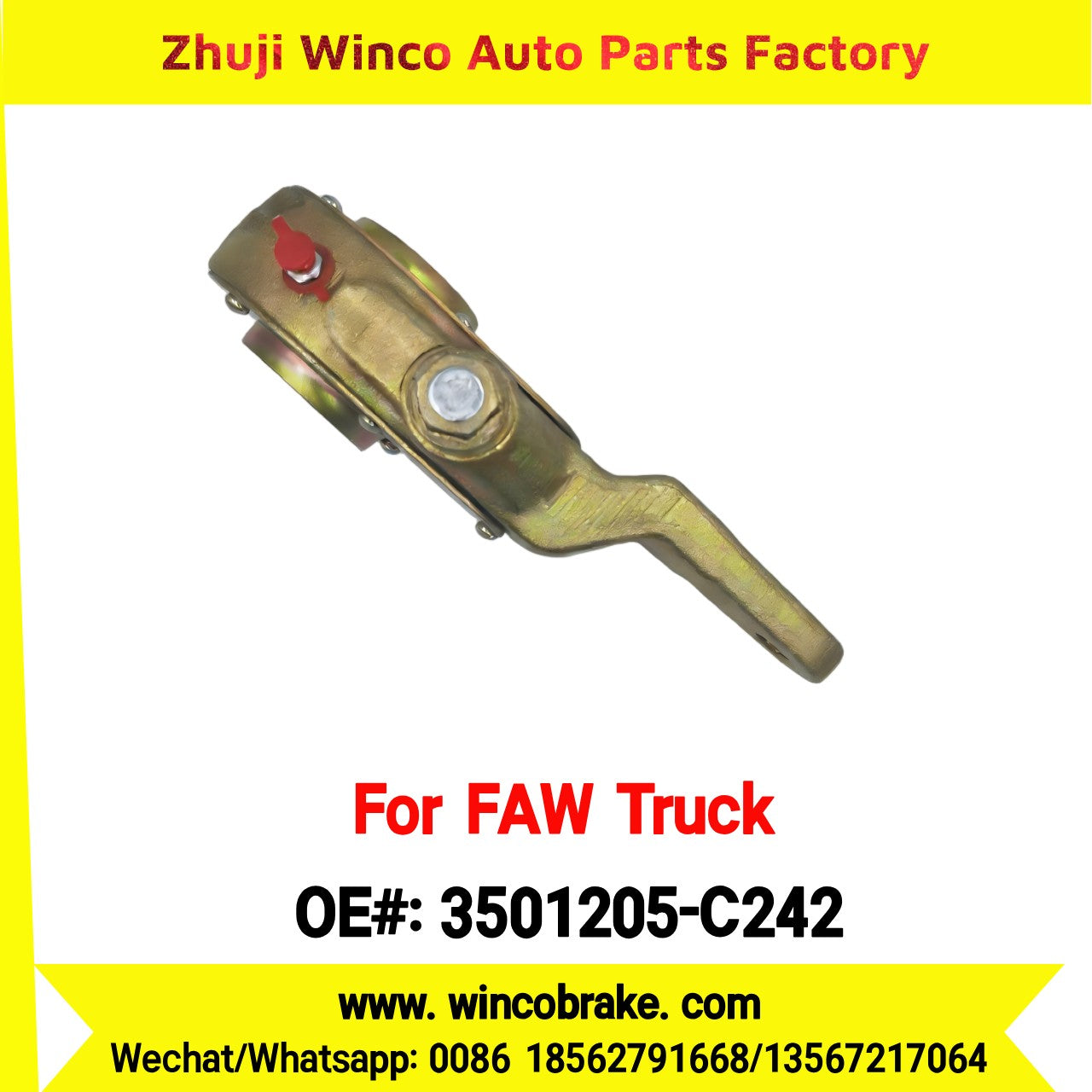 Winco OEM 3501205-C242 Manual Slack Adjuster for Suit to China FAW Trucks FAW Aowei Series Front Left 25 Teeth Brake Systems
