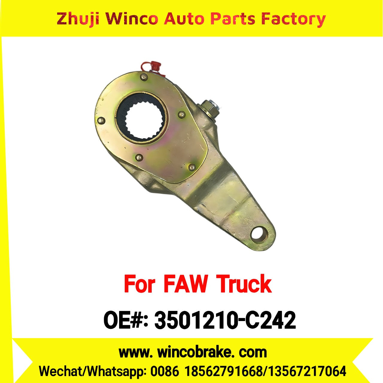 Winco OEM 3501210-C242 Manual Slack Adjuster for Suit to China FAW Trucks FAW Aowei Series Front Right 25 Teeth Brake Systems