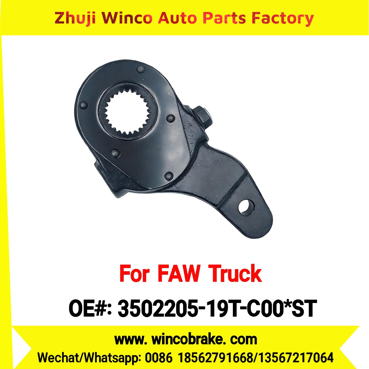 Winco OEM 3502205-19T-C00*ST Manual Slack Adjuster for Suit to China FAW Trucks FAW J6L Series 25 Teeth Brake Systems