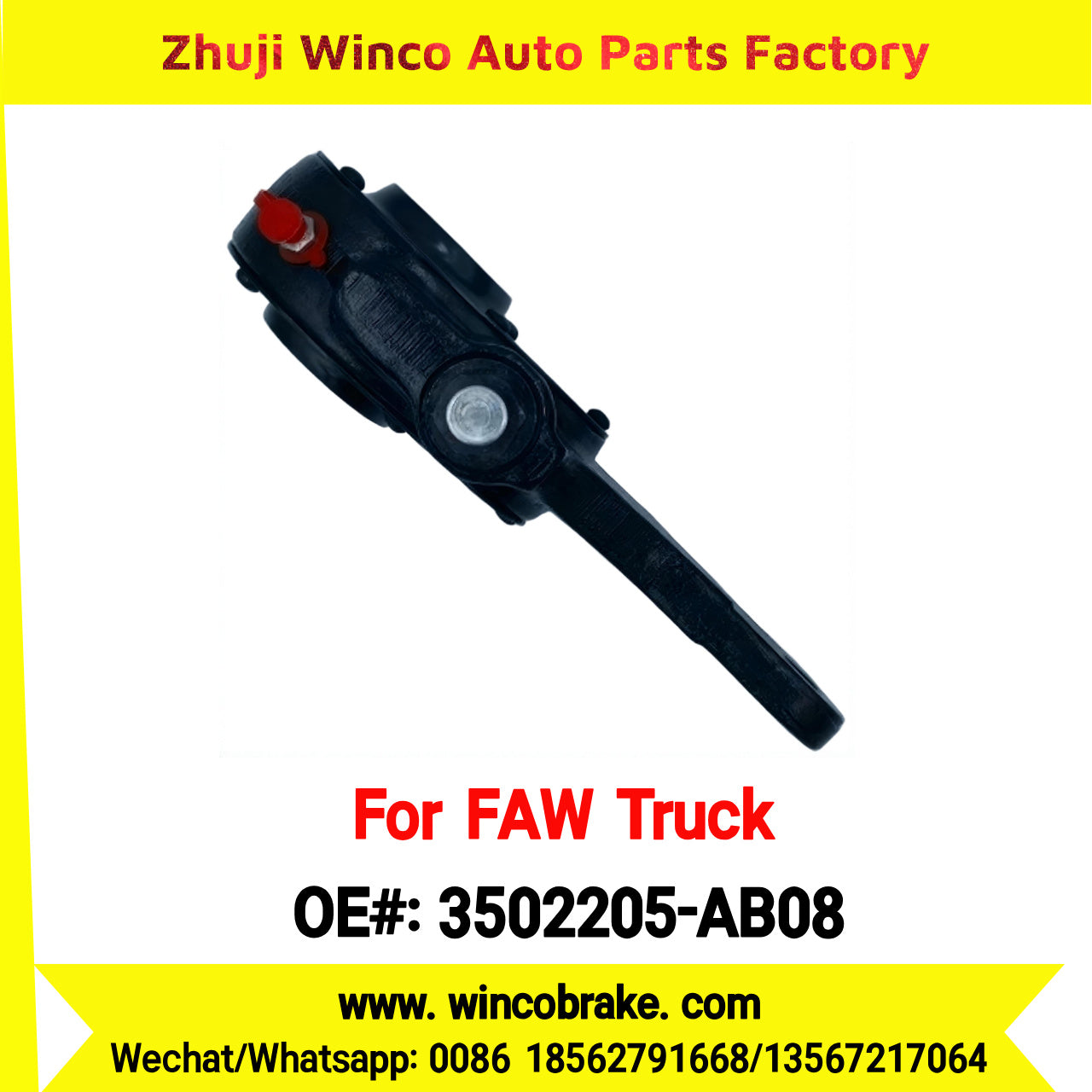 Winco OEM 3502205-AB08 Manual Slack Adjuster for Suit to China FAW Trucks FAW AOWEI Series Straight 10 Teeth Brake Systems