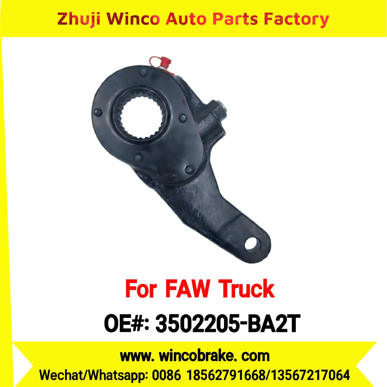 Winco OEM 3502205-BA2T Manual Slack Adjuster for Suit to China FAW Trucks FAW Small Aowe Series Straight 25 Teeth Brake Systems