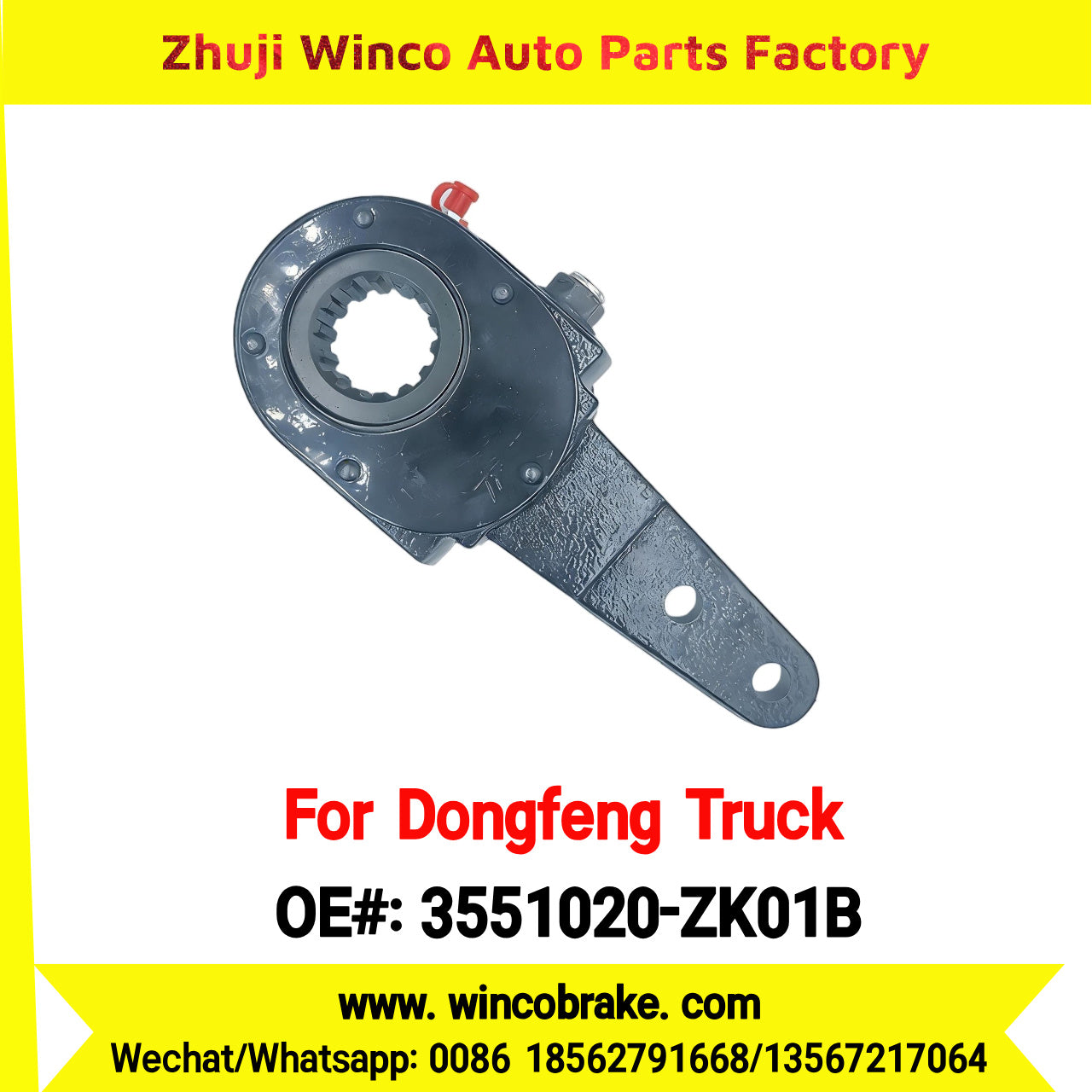 Winco OEM 3551020-ZK01B Manual Slack Adjuster for Suit to China Dongfeng Truck Kinland Brake Parts Back Right 14 Teeth