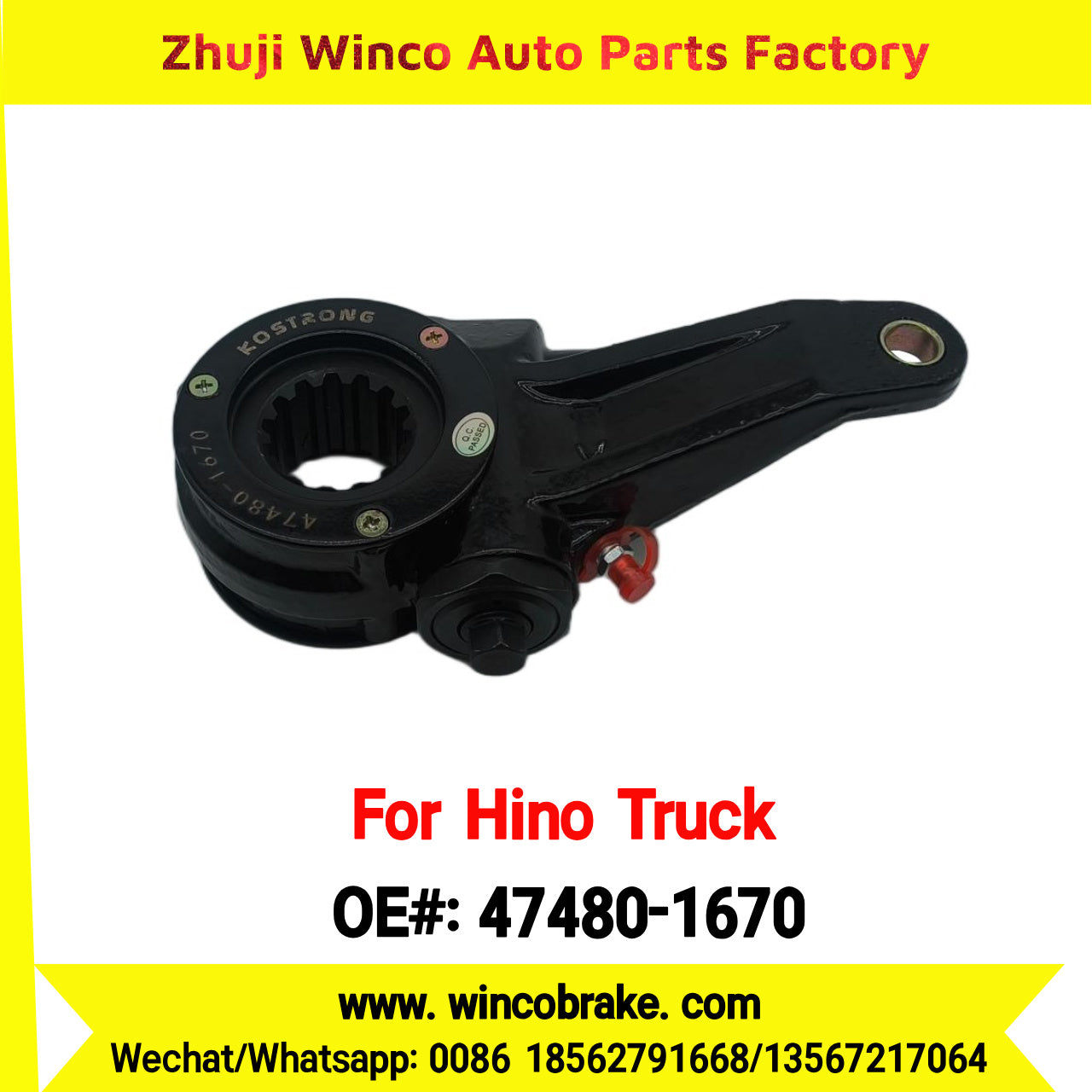 Winco OEM 47480-1670 Manual Slack Adjuster for Suit to Japanese Hino Trucks PROFIA TRUCKS LH 14 Teeth Spare Parts to Fit Trailer for Southeast Asia Market