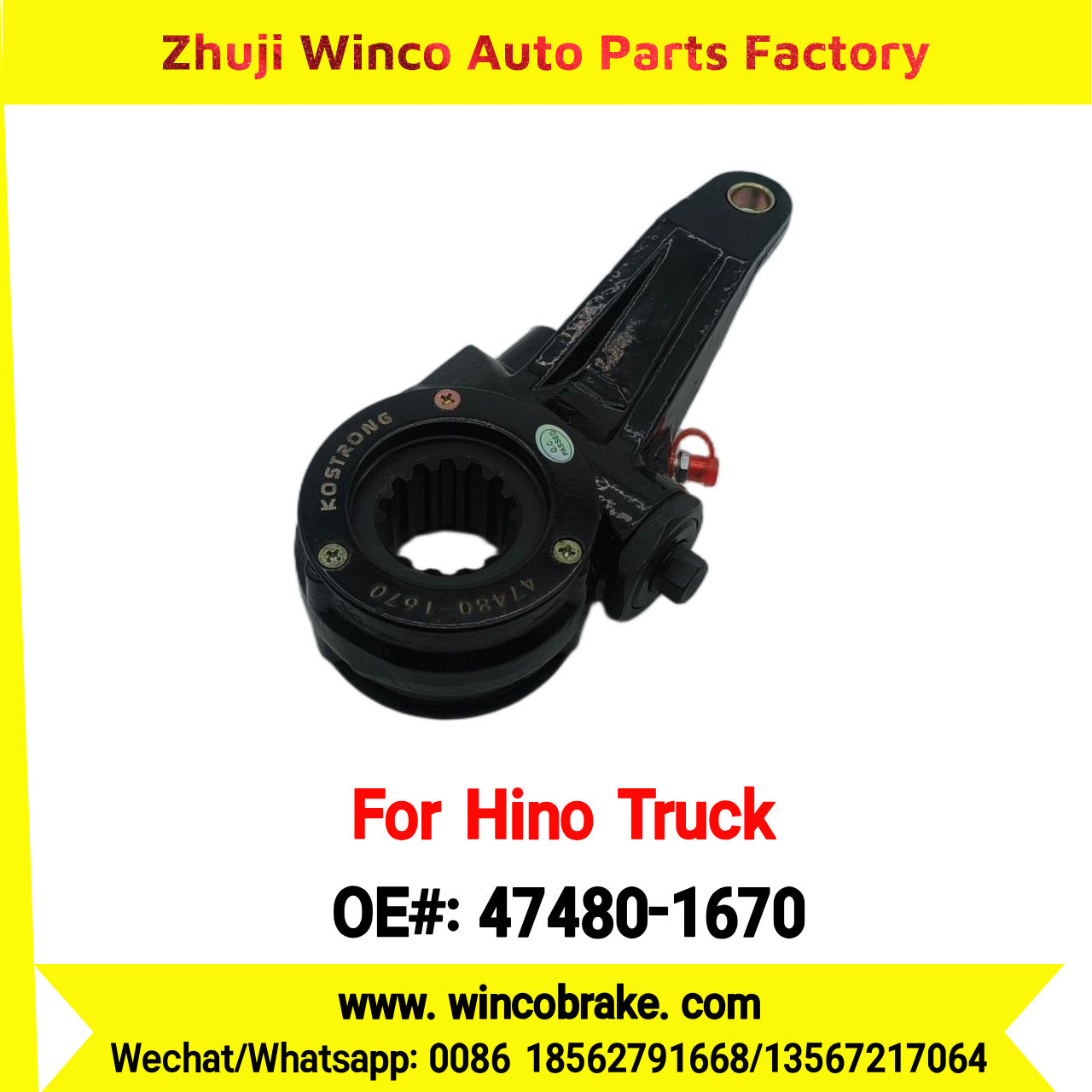 Winco OEM 47480-1670 Manual Slack Adjuster for Suit to Japanese Hino Trucks PROFIA TRUCKS LH 14 Teeth Spare Parts to Fit Trailer for Southeast Asia Market