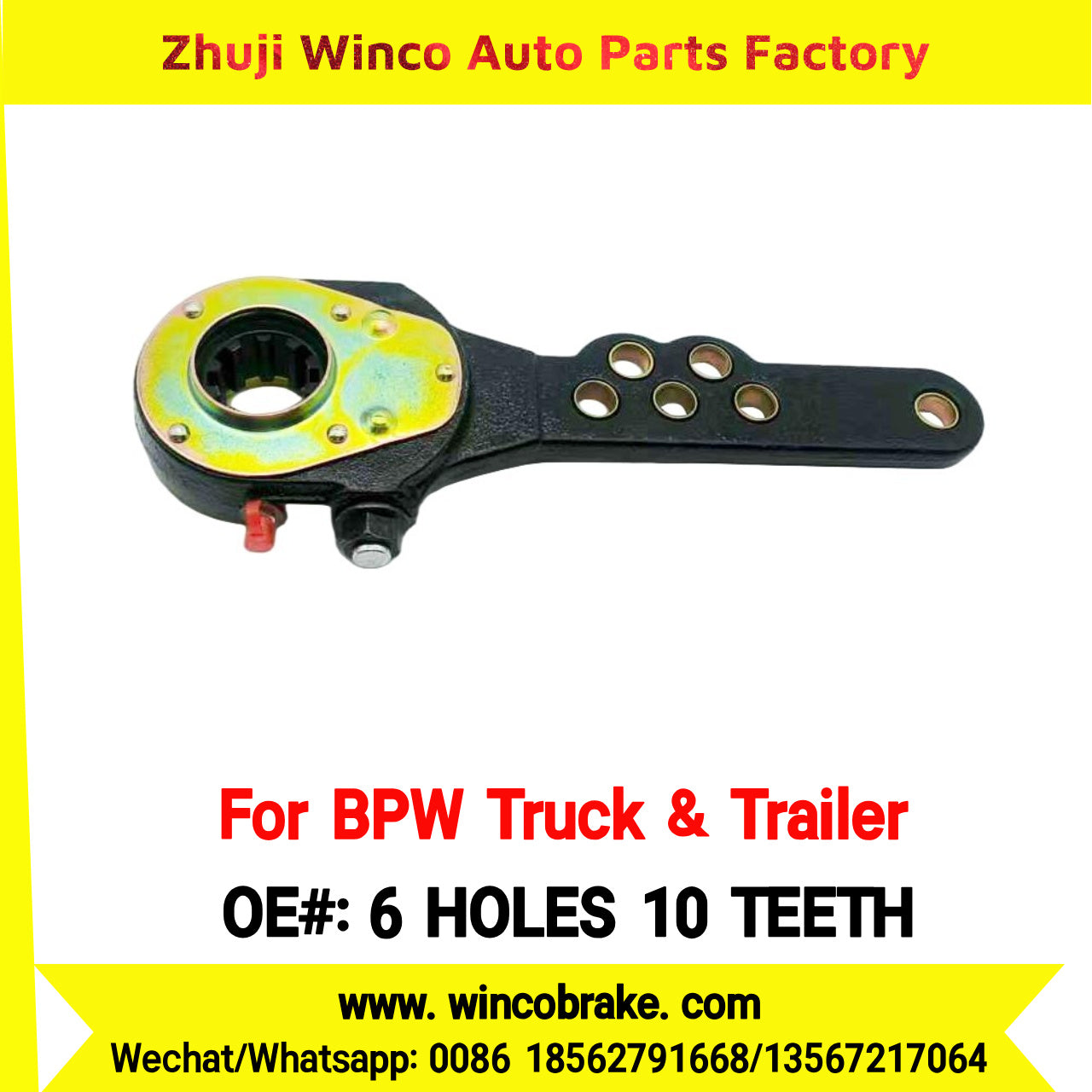 Winco OEM 6 HOLES 10 TEETH Manual Brake Slack Adjuster for BPW Truck TRAILERS BPW AXLE Replace Haldex Straight 6 Holes 10 Teeth