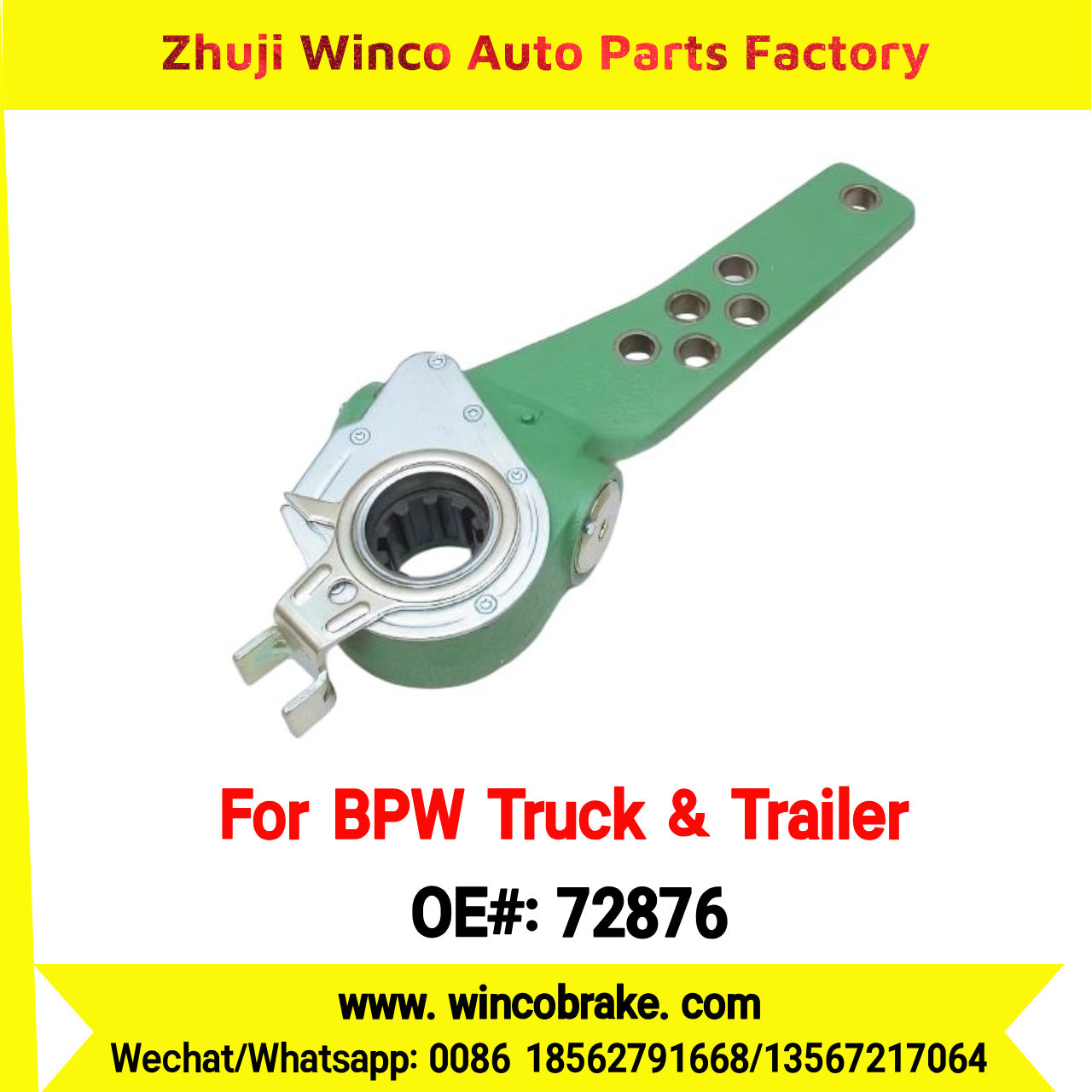 Winco OEM 72876 Automatic Brake Slack Adjuster for BPW Axle Truck & Trailer Straight 10 Teeth OEM 0517482122 Replace Haldex 72876