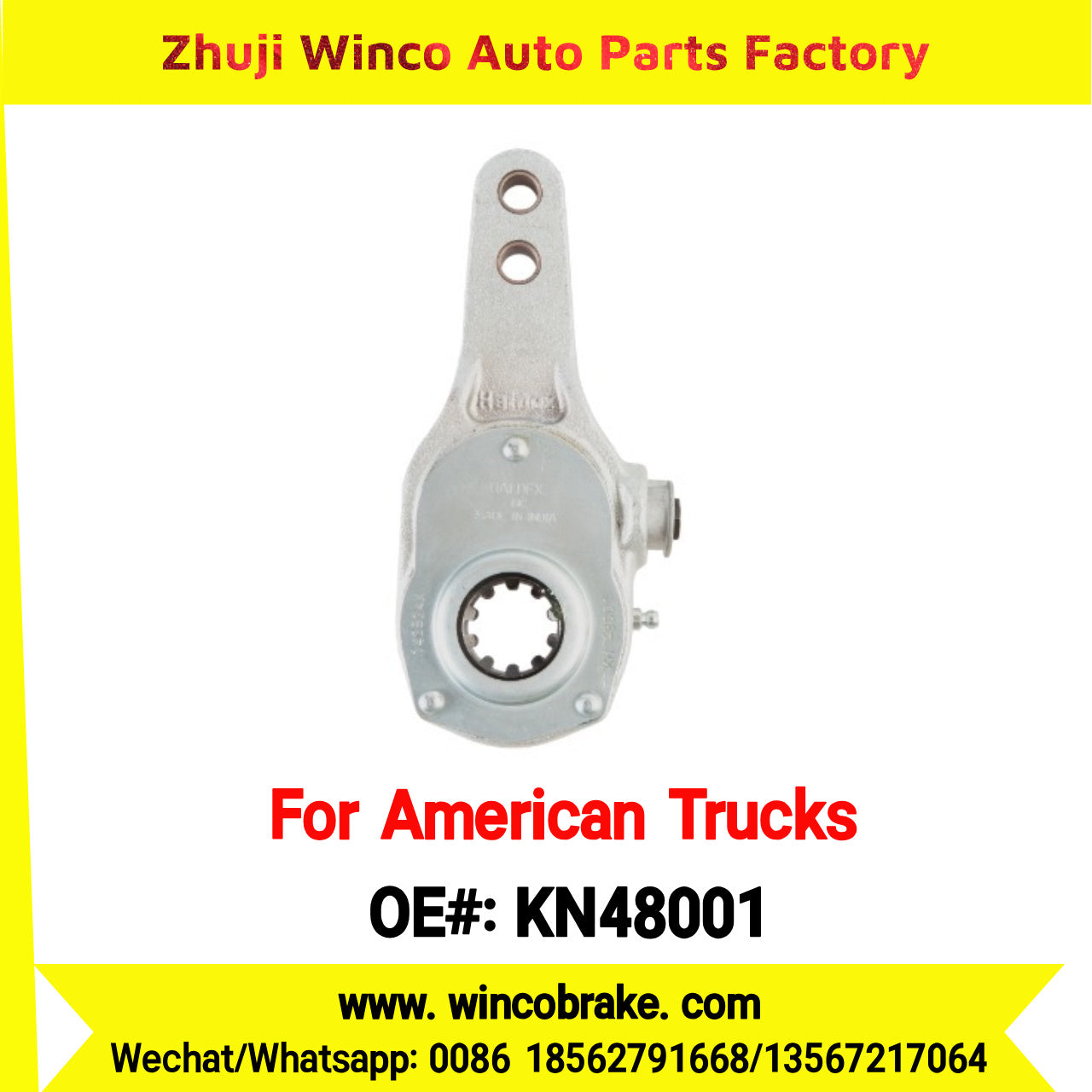 Winco OEM KN48001 Manual Brake Slack Adjuster Semi Truck Trailer Straight 10 Spline Brake Systems Accessory American Trucks Type To Replace Haldex KN48001