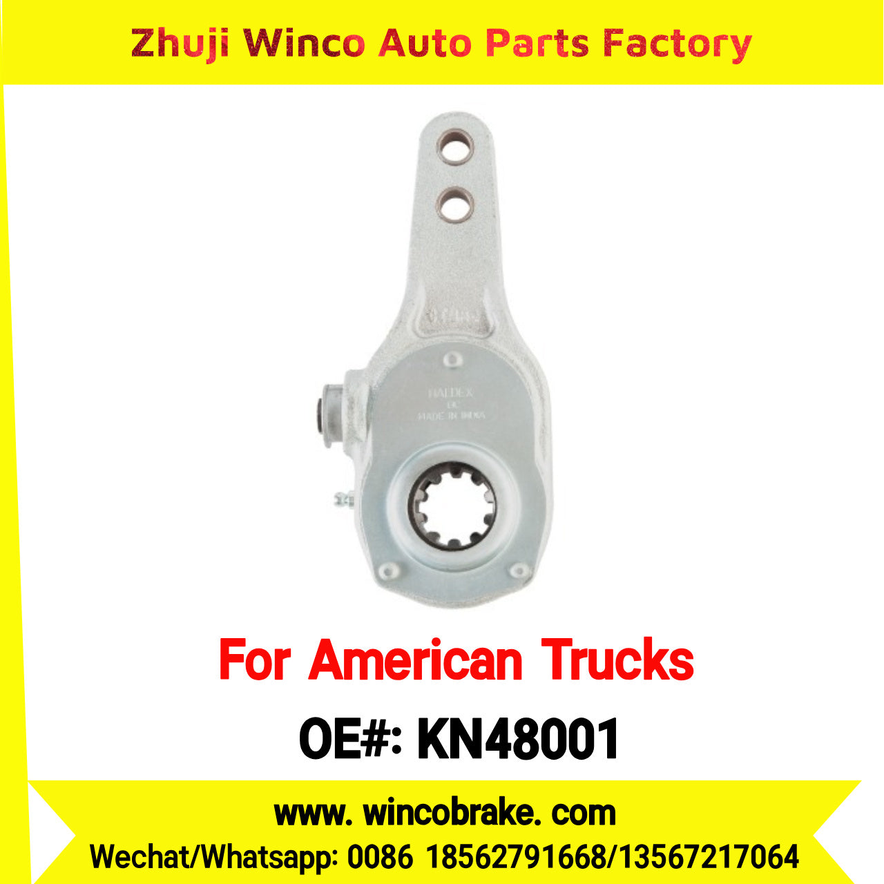 Winco OEM KN48001 Manual Brake Slack Adjuster Semi Truck Trailer Straight 10 Spline Brake Systems Accessory American Trucks Type To Replace Haldex KN48001