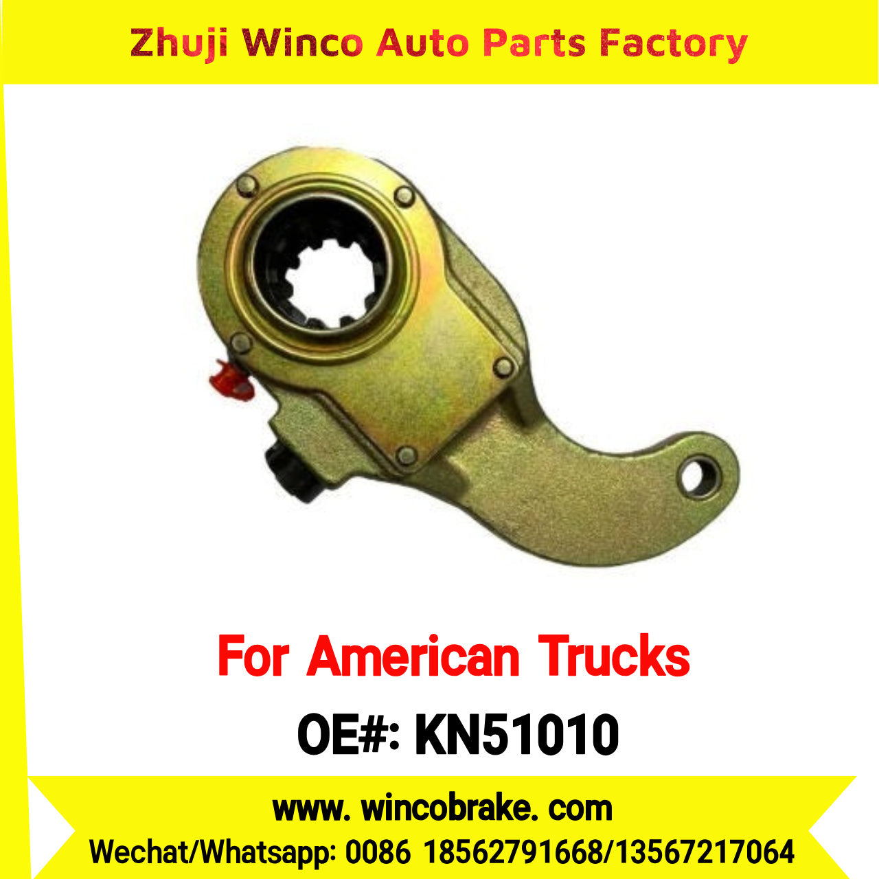 Winco OEM KN51010 Manual Brake Slack Adjuster MERITOR AXLE Truck Trailer Straight 1 Holes 10 Spline Brake Systems Accessory American Trucks Type To Replace Haldex KN51010