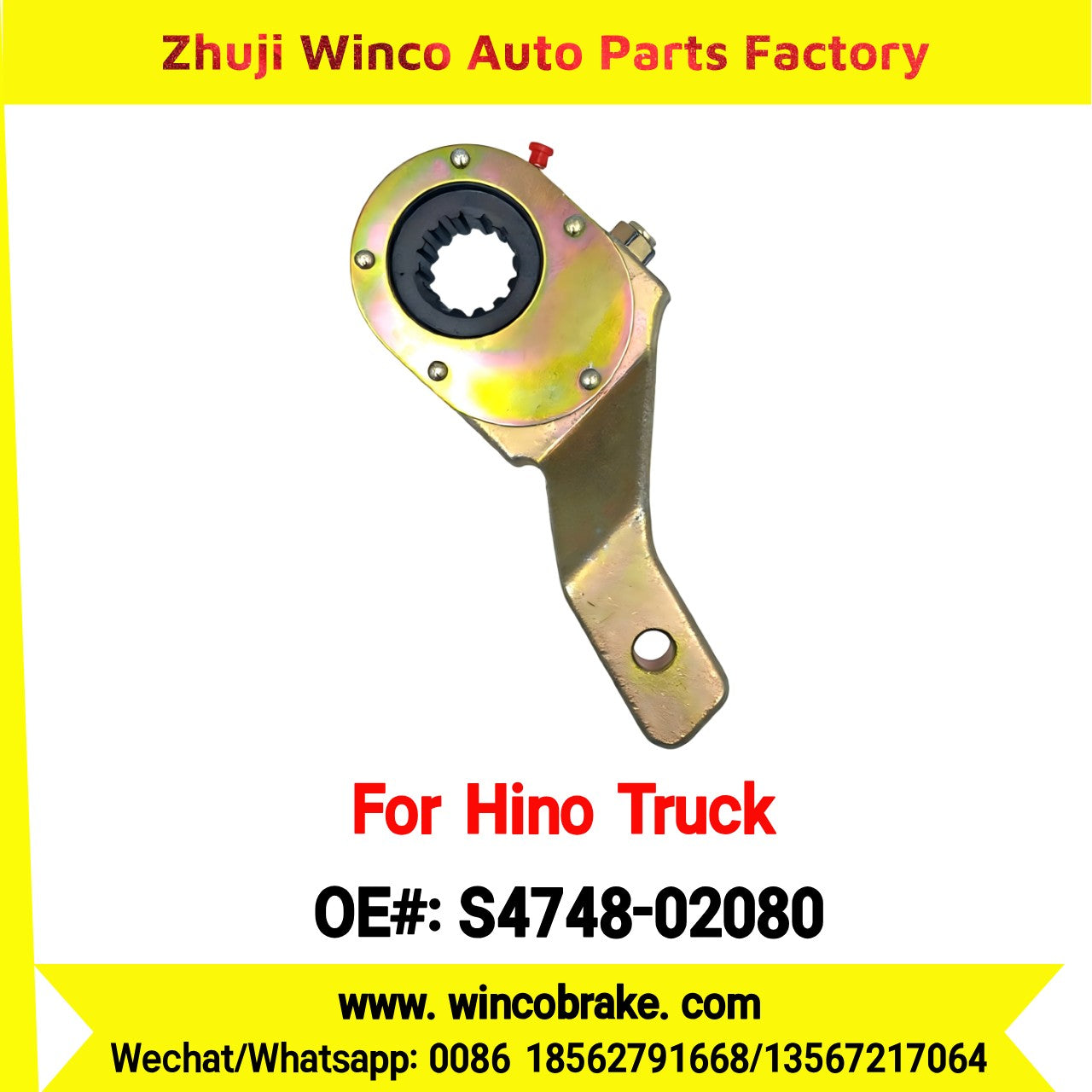 Winco OEM S4748-02080 Manual Slack Adjuster for Suit to Japanese Hino Trucks Front Right 14 Teeth Spare Parts to Fit Trailer for Southeast Asia Market