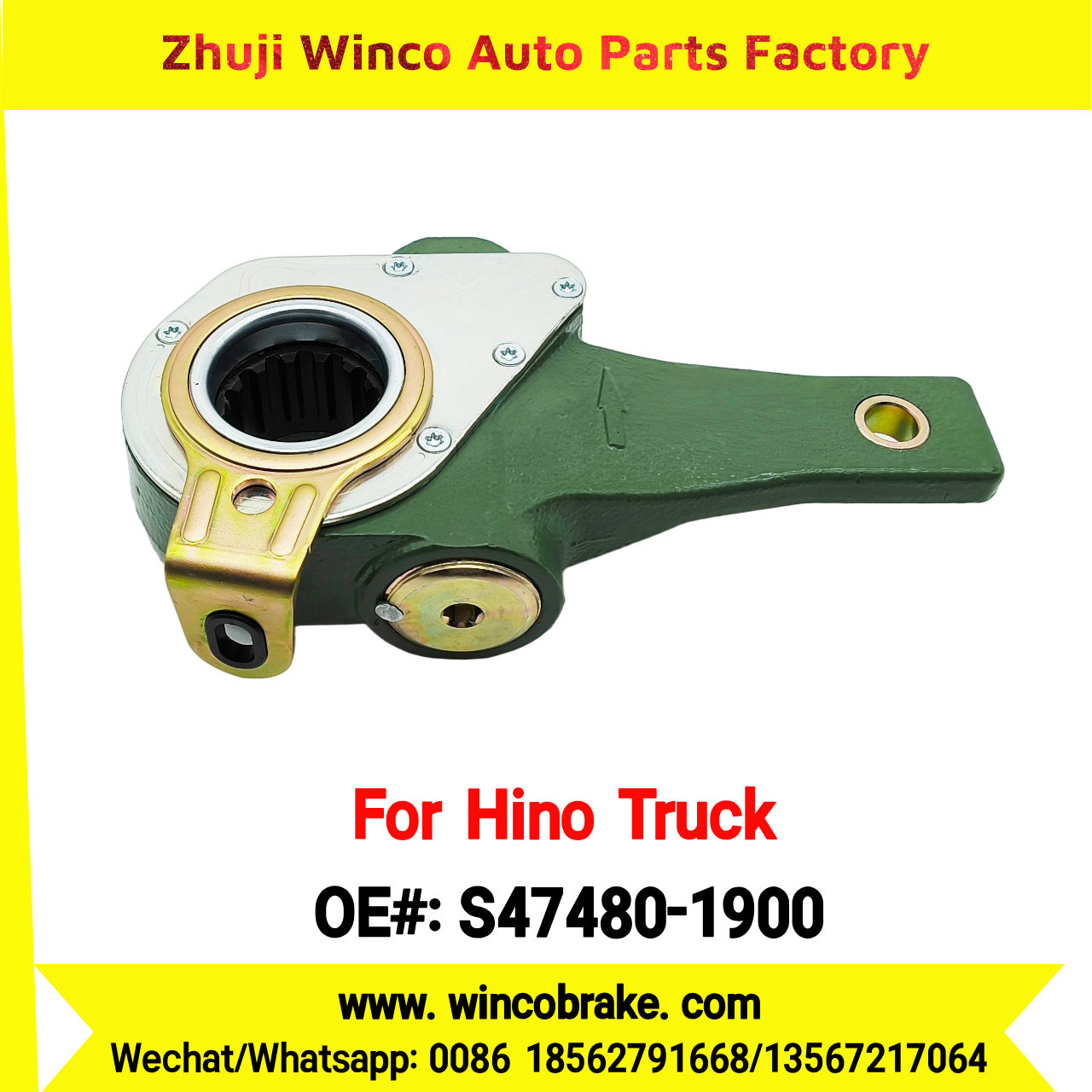 Winco OEM S47480-1900 Automatic Slack Adjuster Suit to Japanese HINO Truck 1 Hole 14 Teeth Spare Parts To Replace Haldex Slack Adjuster Hino 700