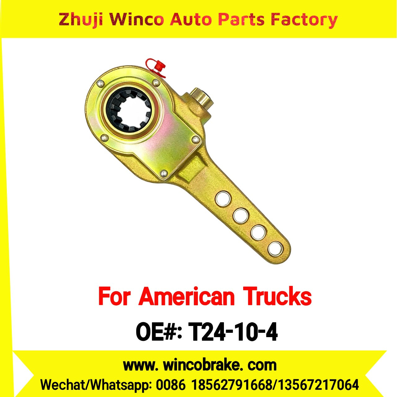 Winco OEM T24-10-4 Manual Brake Slack Adjuster MERITOR AXLE Truck Trailer Straight 4 Holes 10 Spline Brake Systems Accessory American Trucks Type To Replace Haldex